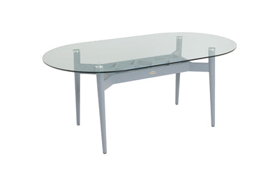 180cm Henley Glass & Aluminium Oval Dining Table with 6 Cliveden Dining Armchairs
