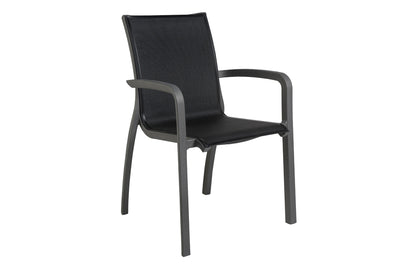 80cm Paris Black/Anthracite Square Folding Table with 2 Volcano/Black Stacking Armchairs