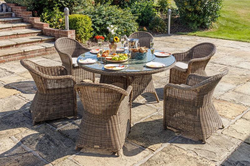 150cm Mayfair Round Dining Table with 6 Dining Armchairs