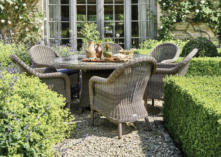 150cm Kensington Round Dining Table with 6 Dining Armchairs