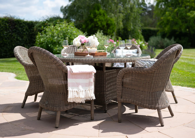 150cm Kensington Round Dining Table with 6 Dining Armchairs