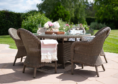 150cm Kensington Round Dining Table with 6 Dining Armchairs
