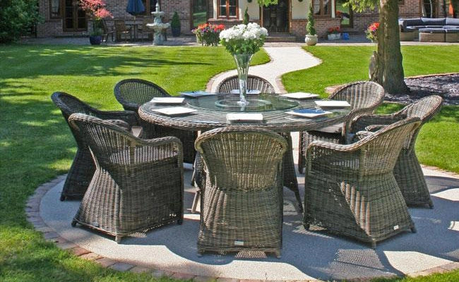 170cm Mayfair Round Dining Table with 8 Dining Armchairs