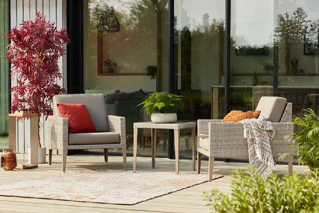 2 Hampstead Stone Lounge Armchairs with Square Side Table