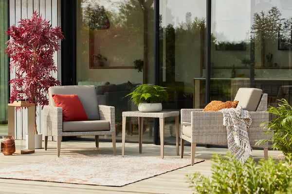 2 Hampstead Stone Lounge Armchairs with Square Side Table