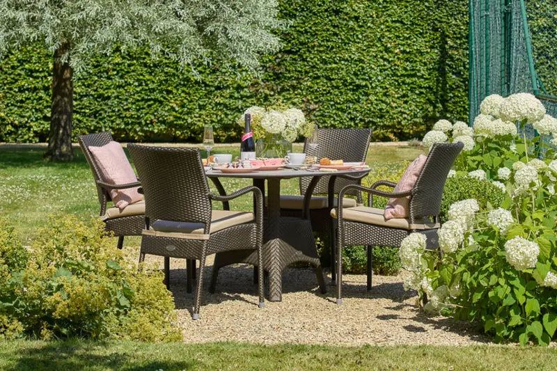 90cm Windsor Bronze Round Dining Table with 4 Stacking Armchairs