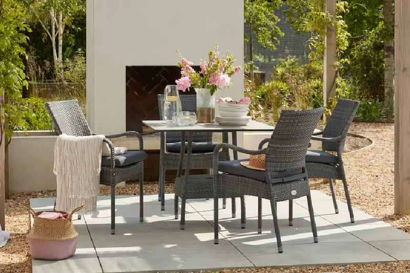 90cm Windsor Grey Square Dining Table with 4 Stacking Armchairs