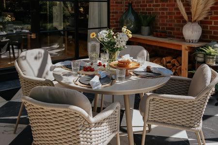 120cm Marseille Round Dining Table with 4 Dining Armchairs