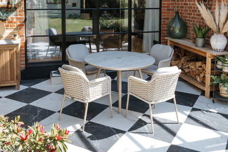 120cm Marseille Round Dining Table with 4 Dining Armchairs