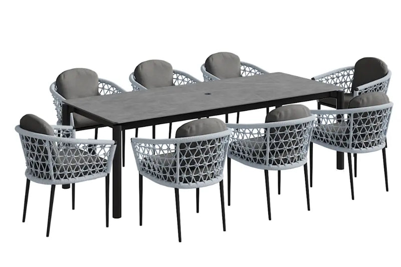 220cm Monaco Rectangular Dining Table with 8 Dining Armchairs