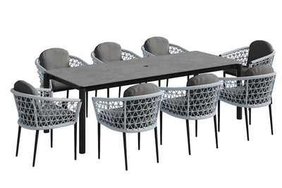 220cm Monaco Rectangular Dining Table with 8 Dining Armchairs