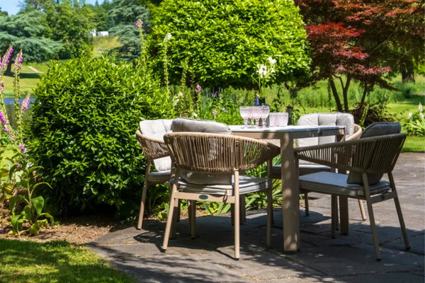 90cm Corsica Square Dining Table with 4 Stacking Dining Armchairs