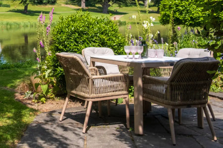90cm Corsica Square Dining Table with 4 Dining Armchairs