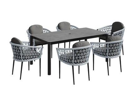 160cm Monaco Rectangular Dining Table with 6 Dining Armchairs