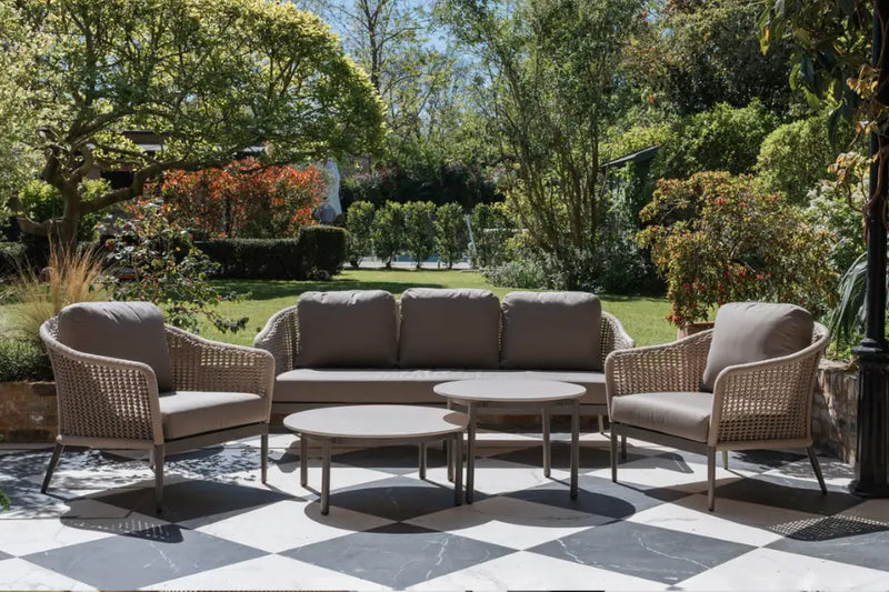Bordeaux 3 Seater Sofa, Two Lounge Armchairs, 80cm Round Coffee Table & 66cm Round Coffee Table