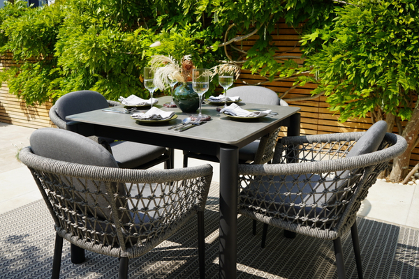 90cm Monaco Square Dining Table with 4 Dining Armchairs