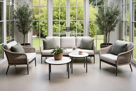 Bordeaux 3 Seater Sofa, Two Lounge Armchairs, 80cm Round Coffee Table & 66cm Round Coffee Table