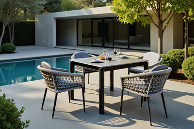 90cm Monaco Square Dining Table with 4 Dining Armchairs