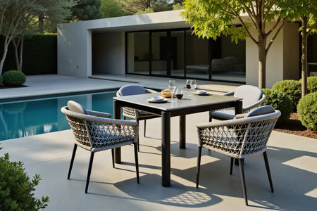 90cm Monaco Square Dining Table with 4 Dining Armchairs