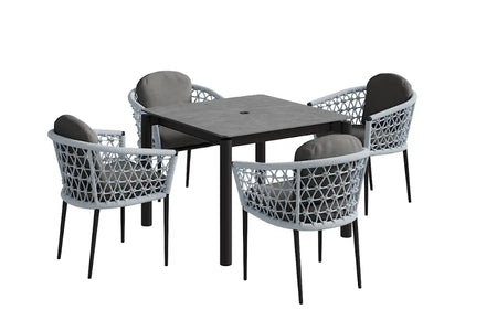 90cm Monaco Square Dining Table with 4 Dining Armchairs