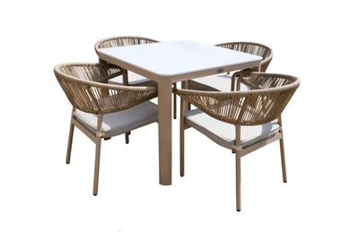 90cm Corsica Square Dining Table with 4 Stacking Dining Armchairs