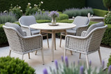 120cm Marseille Round Dining Table with 4 Dining Armchairs