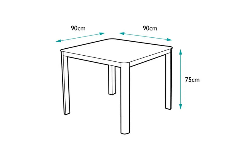 90cm Corsica Square Dining Table with 4 Stacking Dining Armchairs