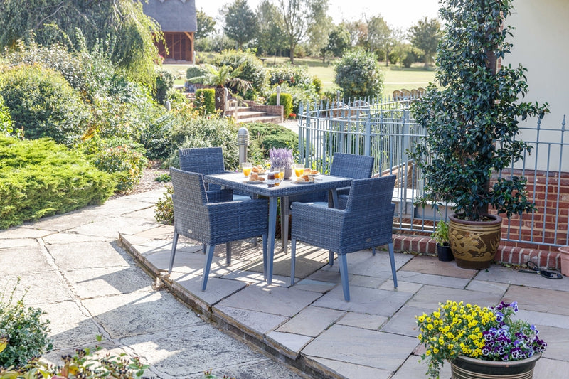 90cm Hampstead Grey Square Dining Table with 4 Dining Armchairs