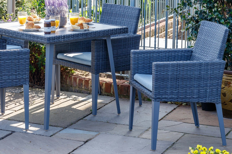 90cm Hampstead Grey Square Dining Table with 4 Dining Armchairs