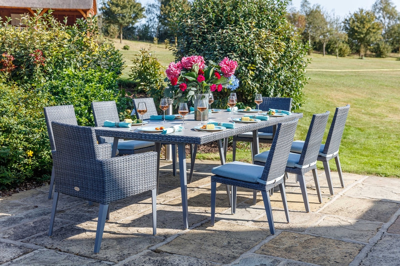 240cm Hampstead Grey Rectangular Dining Table with 2 Dining Armchairs & 6 Dining Chairs