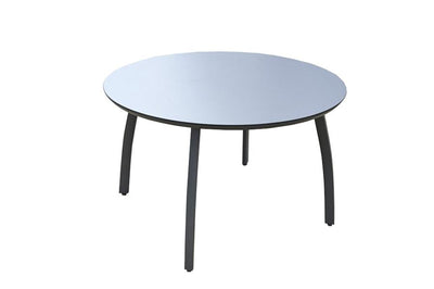 120cm Paris Volcano/Grey Round Dining Table with 4 Volcano/Black Stacking Armchairs