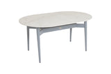 158cm Henley Porcelain Marble & Aluminium Oval Dining Table with 6 Cliveden Dining Armchairs