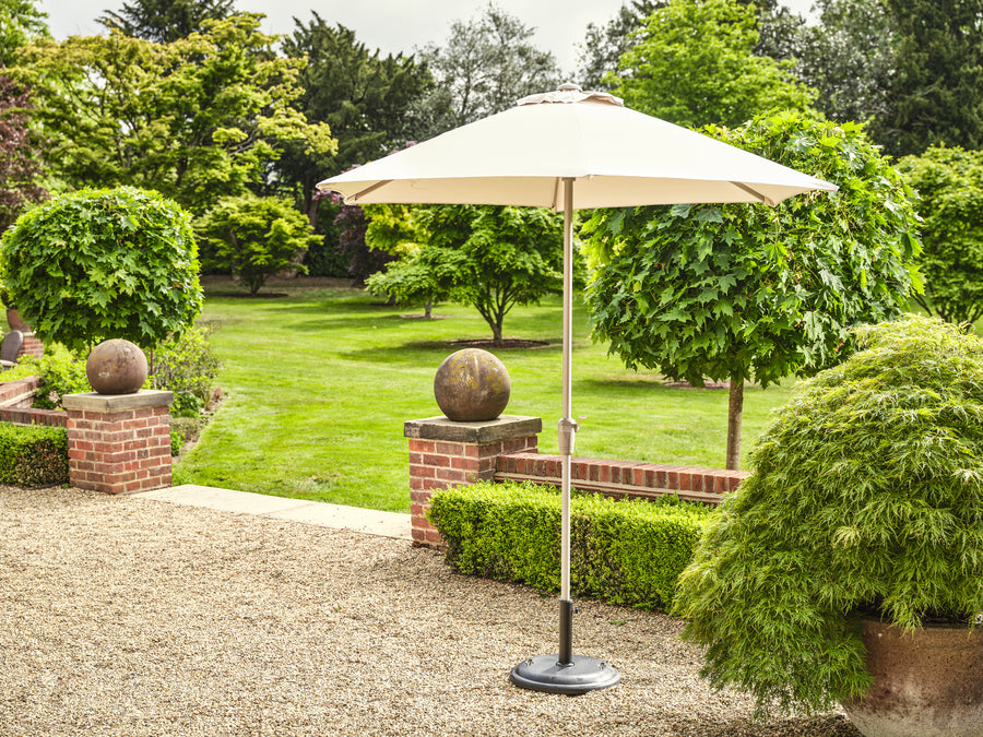 Round Aluminium Almond Parasol with 25kg Concrete Base Bridgman