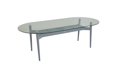 230cm Henley Glass & Aluminium Oval Dining Table with 8 Cliveden Dining Armchairs