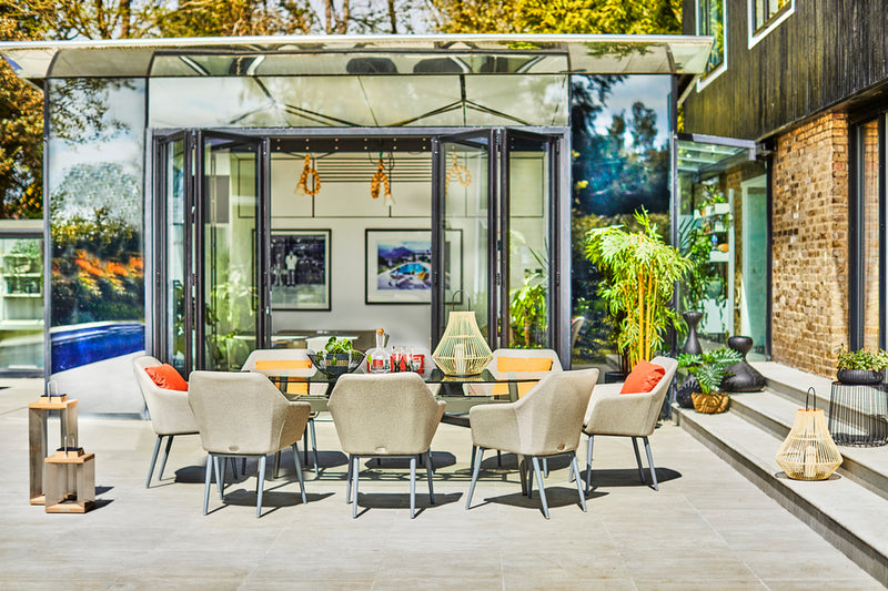 230cm Henley Glass & Aluminium Oval Dining Table