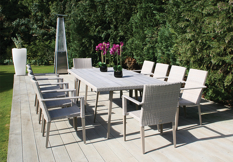 240cm Hampstead Stone Rectangular Dining Table with 10 Stacking Armchairs