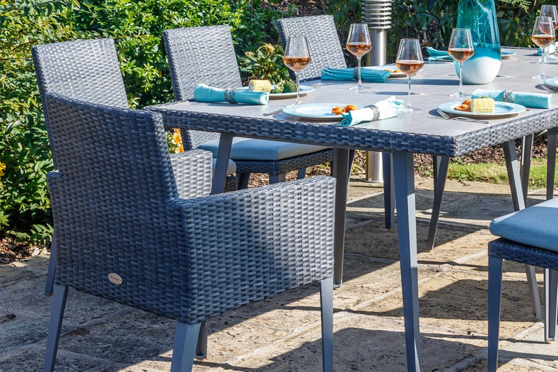 240cm Hampstead Grey Rectangular Dining Table with 2 Dining Armchairs & 6 Dining Chairs