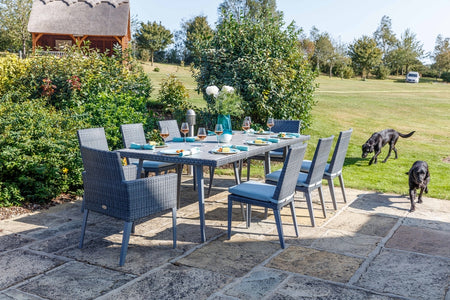 240cm Hampstead Grey Rectangular Dining Table with 2 Dining Armchairs & 6 Dining Chairs