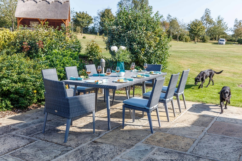 240cm Hampstead Grey Rectangular Dining Table with 2 Dining Armchairs & 6 Dining Chairs