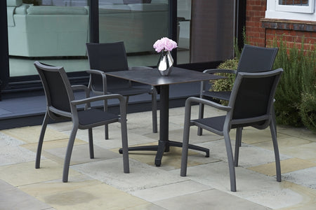 80cm Paris Black/Anthracite Square Folding Table with 4 Volcano/Black Stacking Armchairs