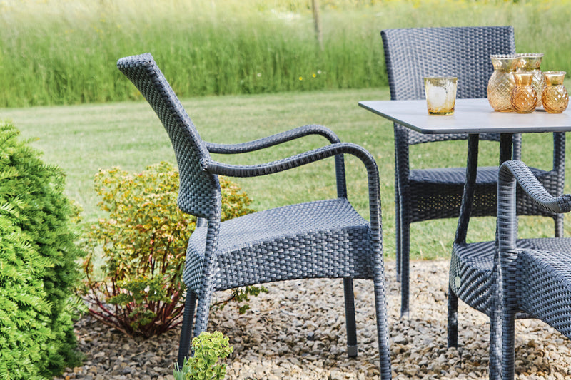 90cm Windsor Grey Square Dining Table with 4 Stacking Armchairs