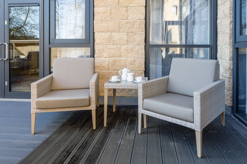 2 Hampstead Stone Lounge Armchairs with Square Side Table