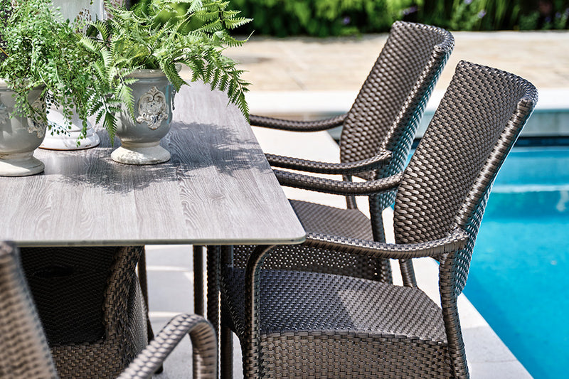 160cm Windsor Bronze Rectangular Dining Table with 6 Stacking Armchairs