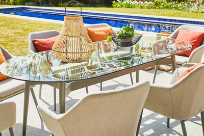 230cm Henley Glass & Aluminium Dining Table with 8 Richmond Armchairs