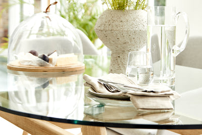 180cm Henley Glass & Teak Oval Dining Table