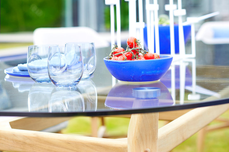 180cm Henley Glass & Teak Oval Dining Table