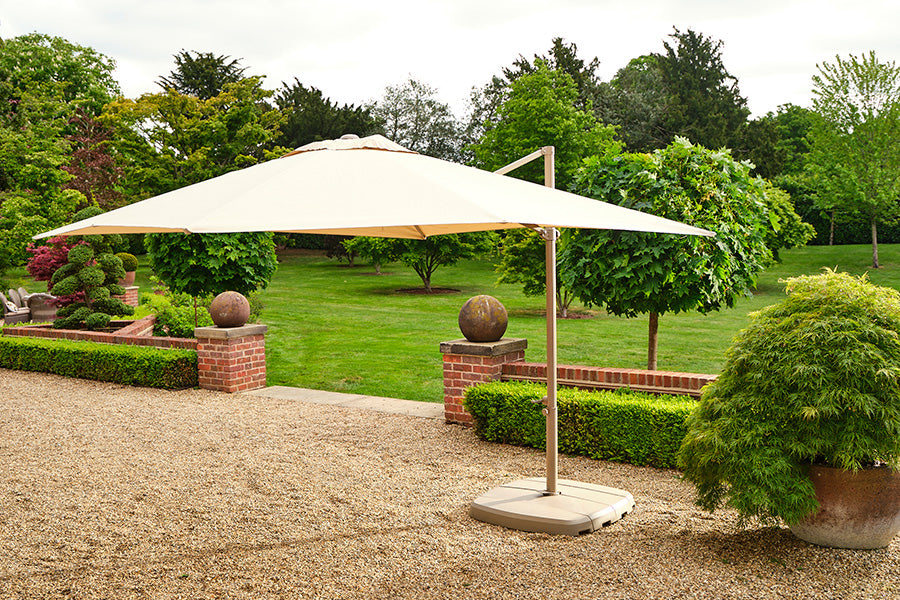 3m Amalfi Square Cantilever Almond Parasol & Base – Bridgman