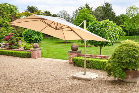3m Amalfi Square Cantilever Almond Parasol with Almond Resin Base