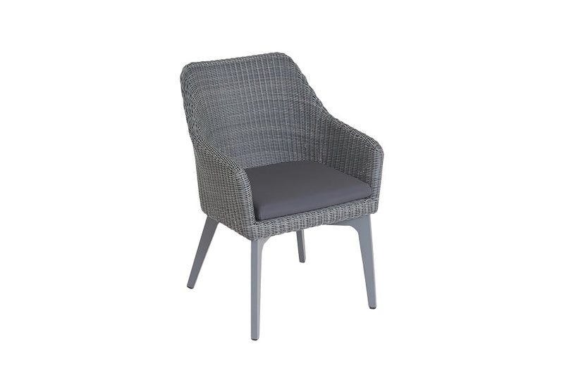 180cm Henley Glass & Aluminium Oval Dining Table with 6 Cliveden Dining Armchairs