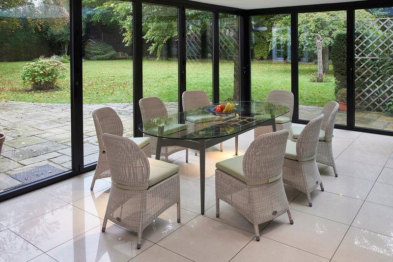 230cm Henley Glass & Aluminium Oval Dining Table